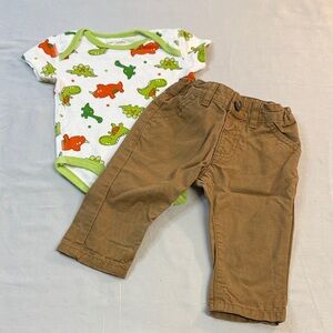 3M Baby Dinosaur Onesie and Brown Pants Set